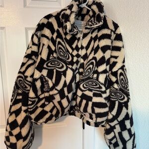NEW Urban Outfitters Olivia Print Sherpa Jacket
